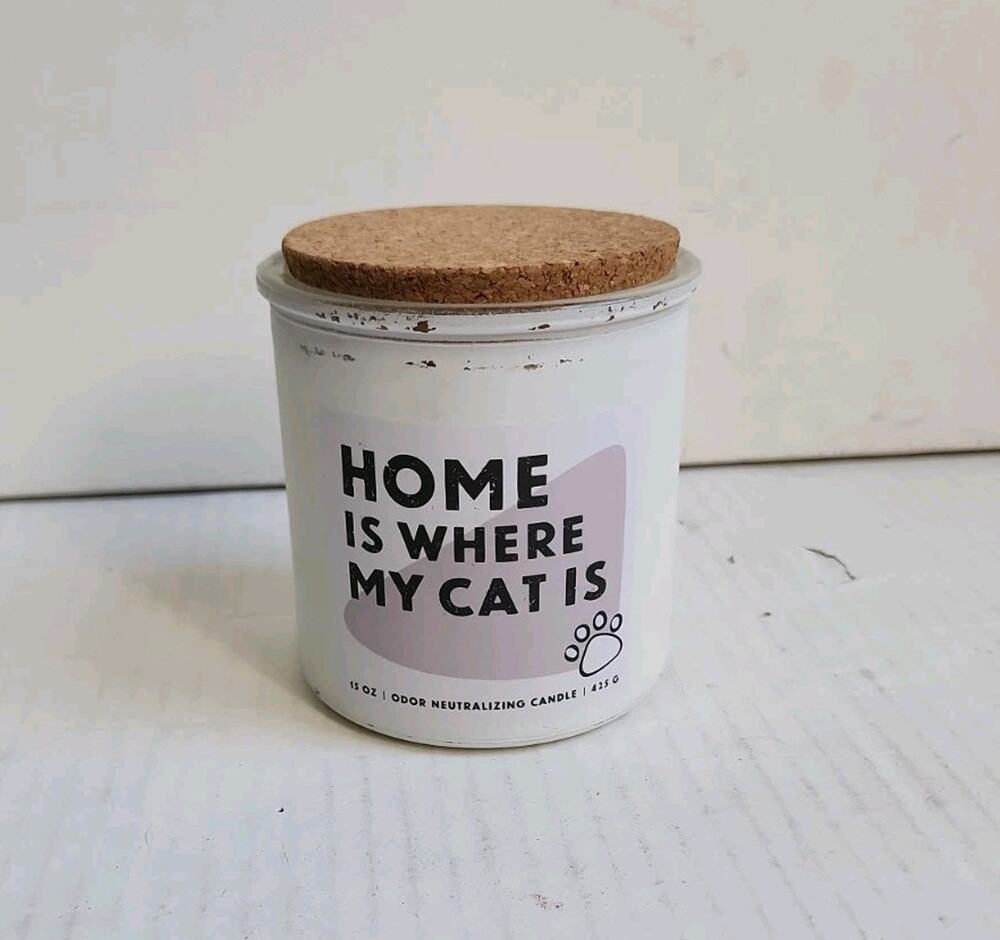 Cat Themed Candle Basil Lemon Neutralizing Scented Rare 15 oz Cork Lid